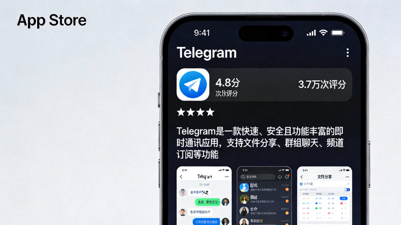 苹果App Store中Telegram应用详情页面截图，显示应用评分、描述和截图