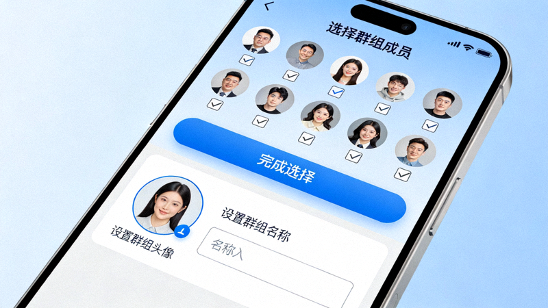 选择群组成员界面和设置群组名称、头像的编辑页面