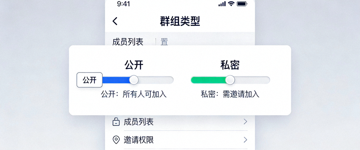 纸飞机中文版群组设置中公开与私密类型切换的界面详情