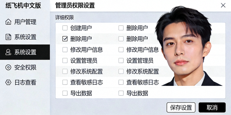 纸飞机中文版管理员权限设置的详细勾选界面截图