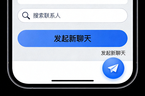 纸飞机中文版发起新聊天的按钮位置及搜索联系人界面