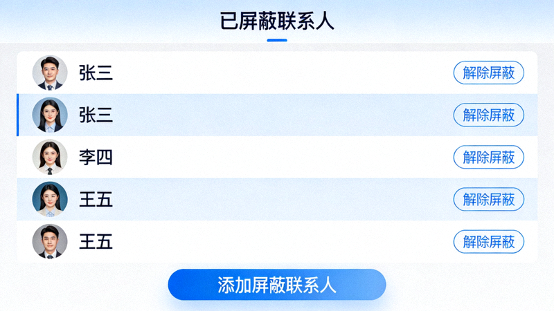纸飞机中文版的已屏蔽联系人列表管理界面