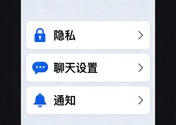 纸飞机中文版设置菜单列表，包含隐私、聊天设置、通知等选项